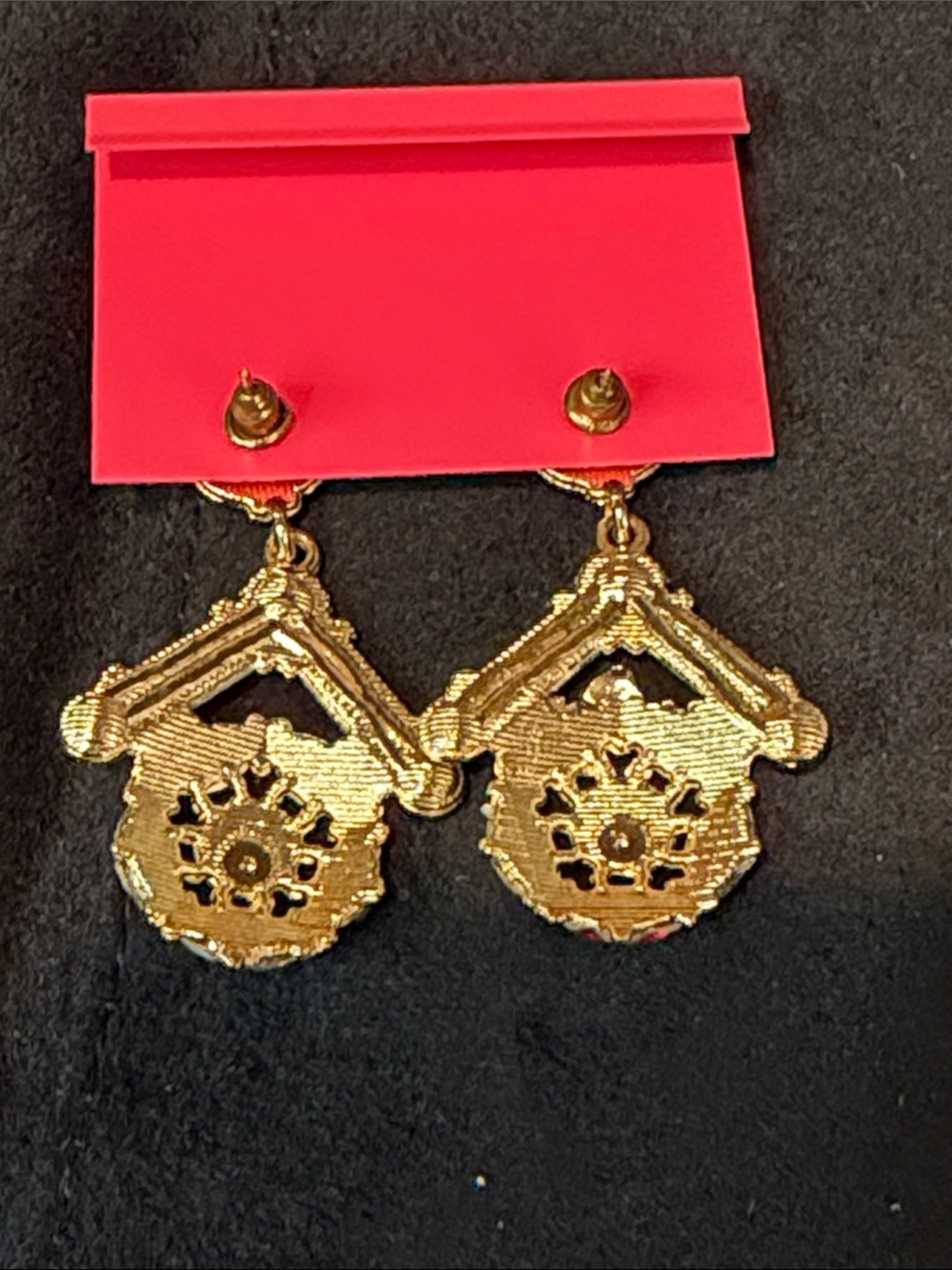 Betsey Johnson Gold-Tone Multicolor Crystal Chandelier Earrings - Picture 2 of 4
